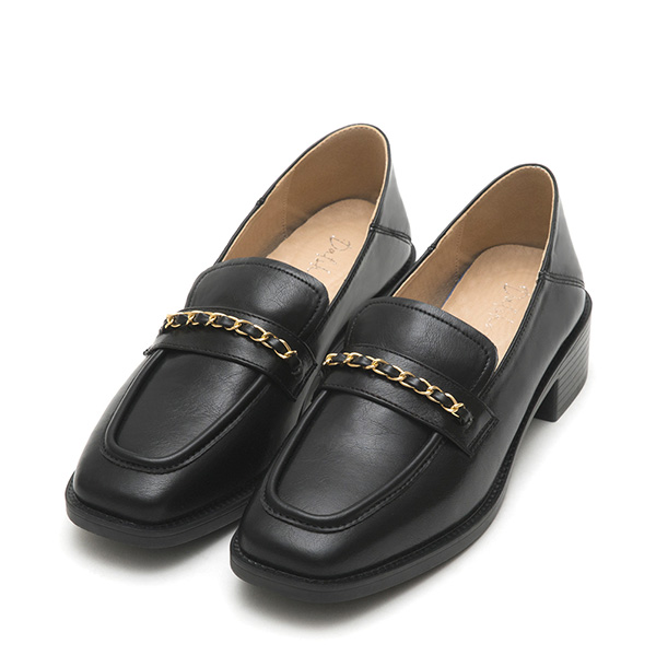 Metal Chain Square-Toe Loafers Black