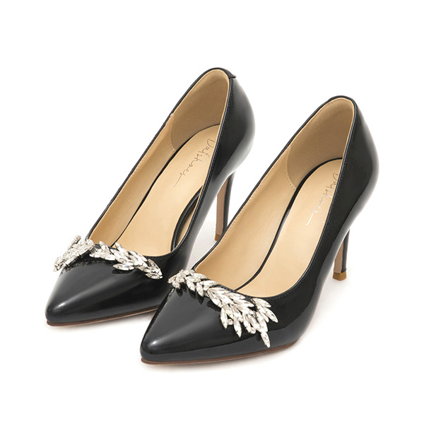 Glamour Gem-Embellished Patent Leather 8cm Heels Black