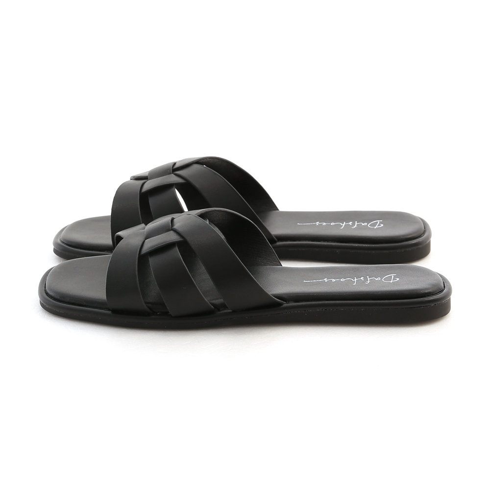 Woven Square Toe Flat Sandals Black