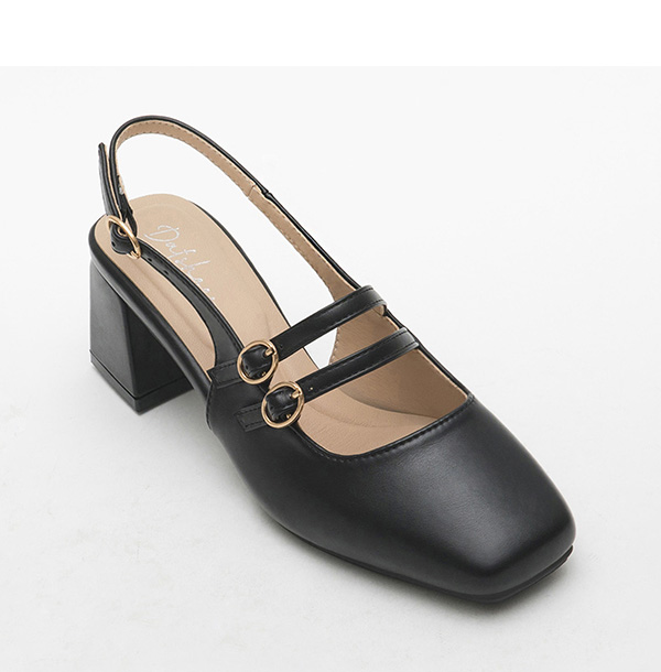 4D Cushion Double-Strap Backless Mary Jane Shoes Black