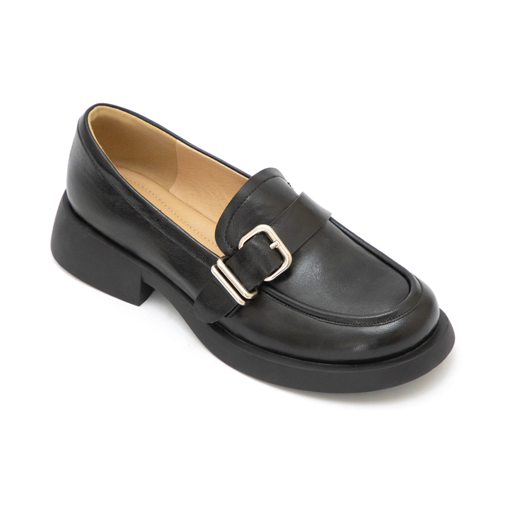 【真皮系列】親膚空氣棉方釦樂福鞋 黑色