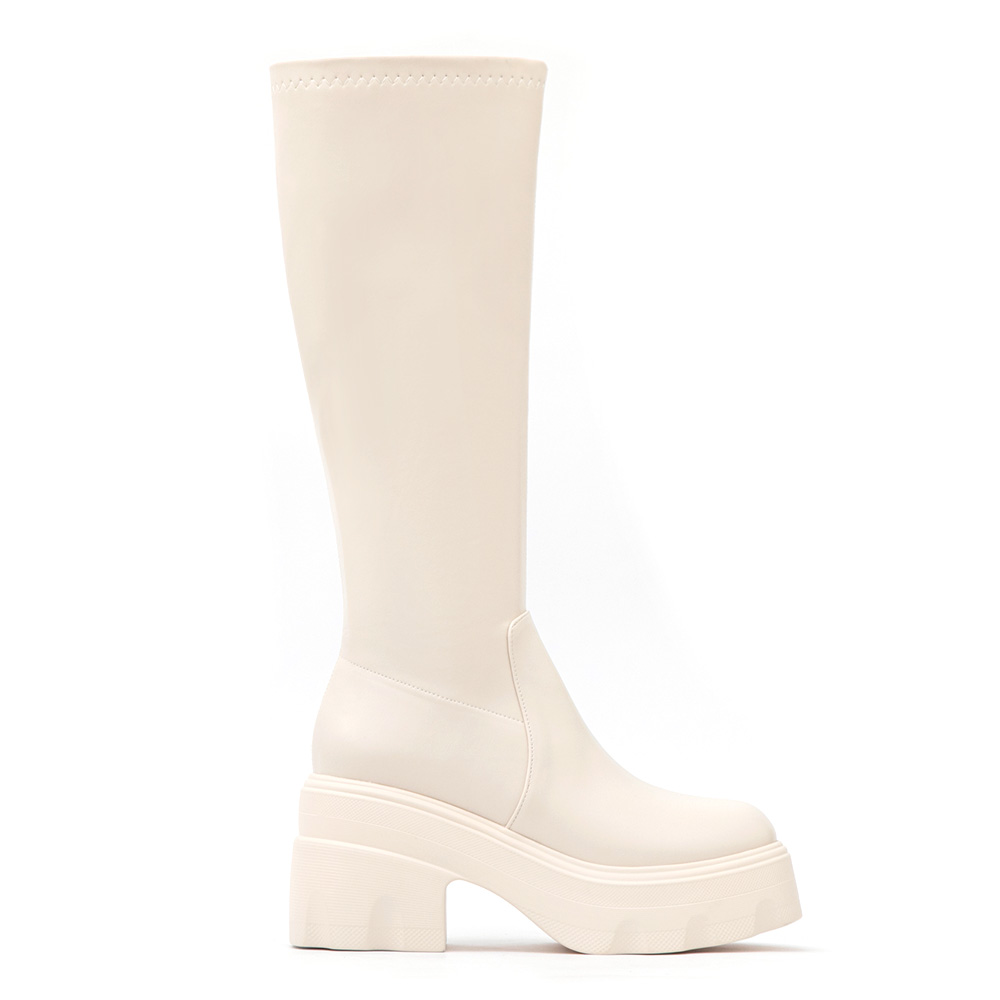 演唱會必備9.5cm輕量厚底瘦瘦長靴 米白色