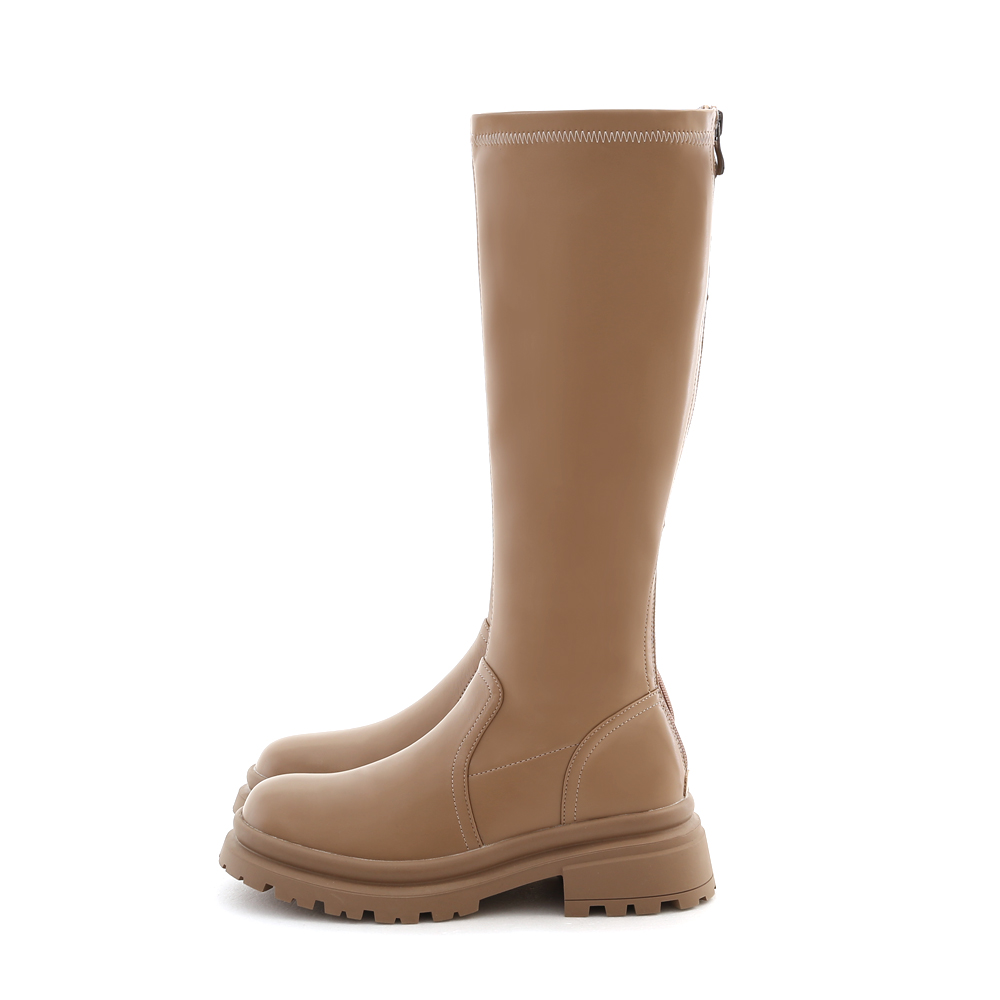 Plain Thick Sole Slimming Tall-Boots Beige