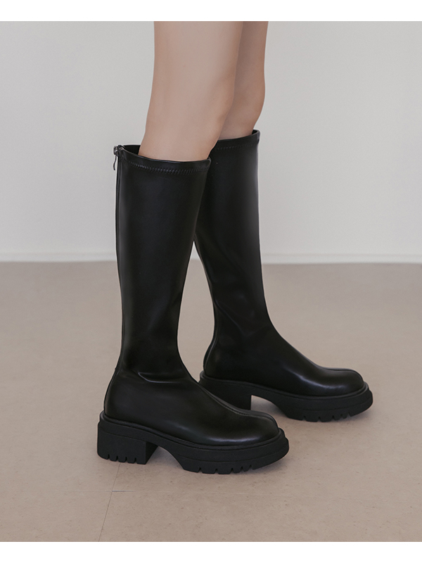 Plain Thick Sole Tall Boots Black
