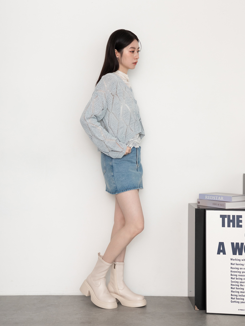 冬日美學．輕量加厚底撞色車線瘦瘦靴 香草米