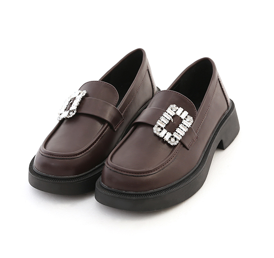 Crystal Embellished Chunky-Sole Loafers Dark Brown