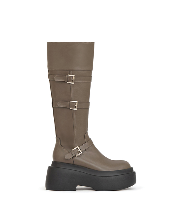 霸氣登場Plus級釦環加厚底釦環長靴 摩卡灰