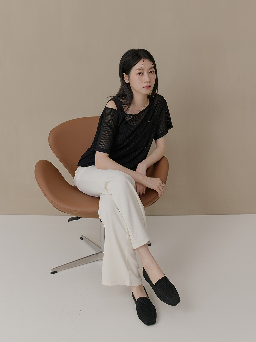 【3D零感雲織鞋】素面方頭樂福鞋 午夜黑