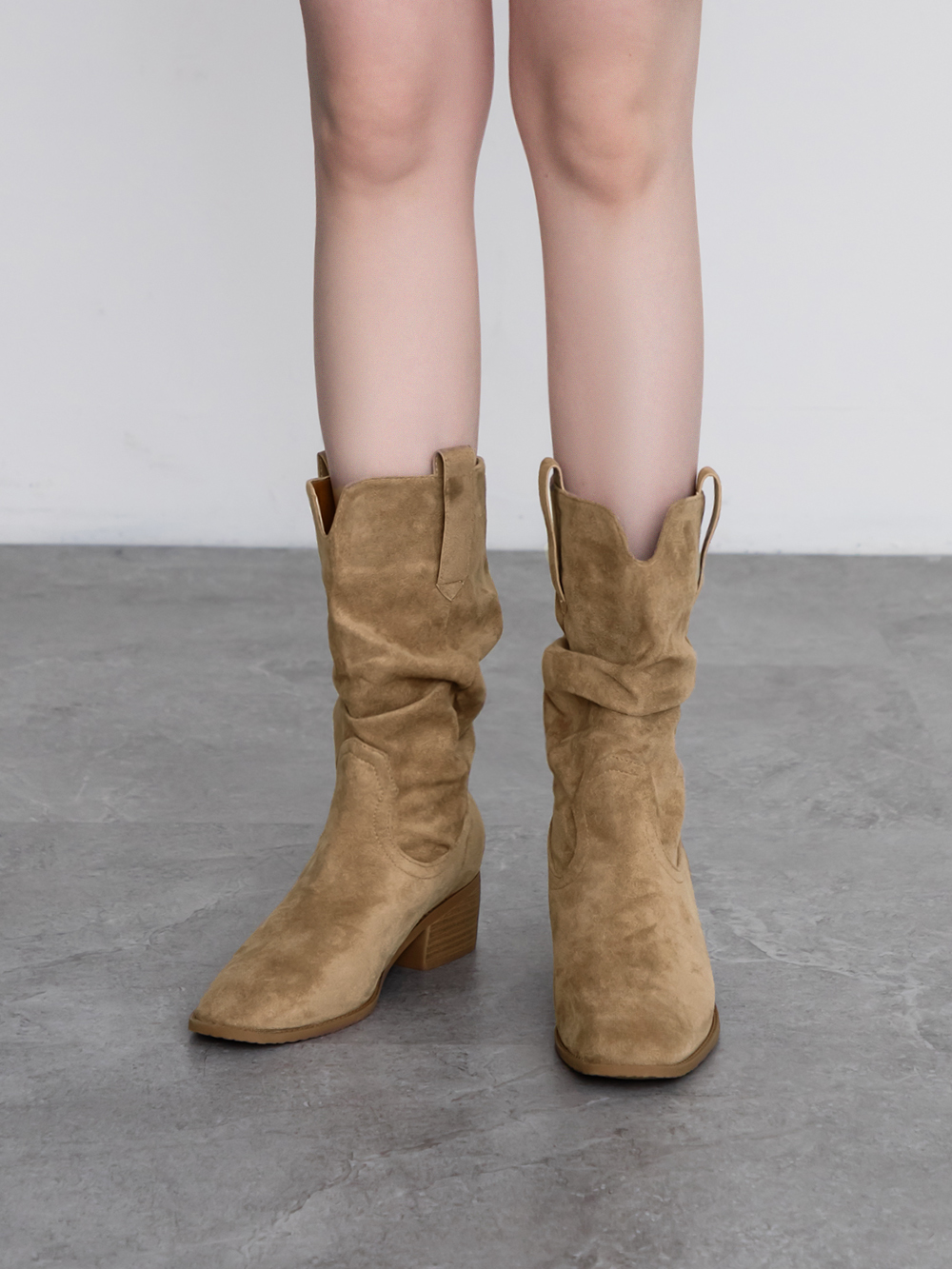 美拉德V口內增高西部堆堆靴 杏色