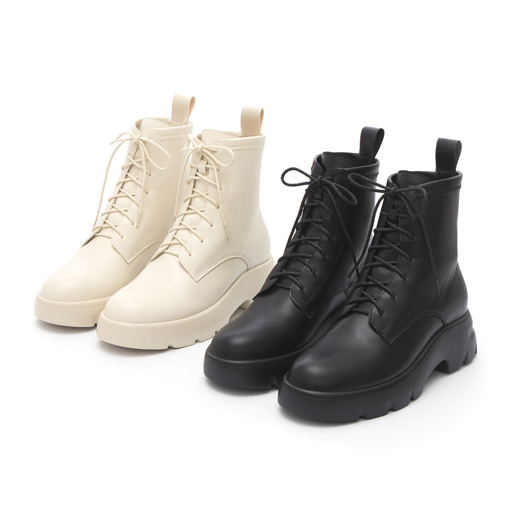 Lightweight Sole Lace-Up Boots Beige