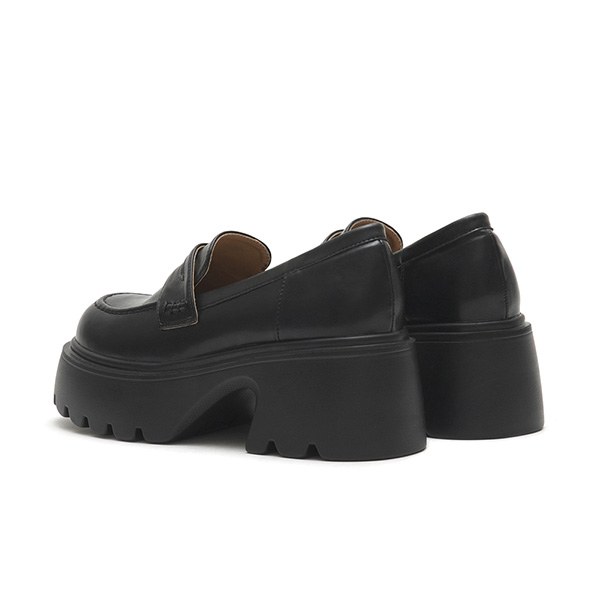 Color-Block Stitch Thick Sole Loafers Black