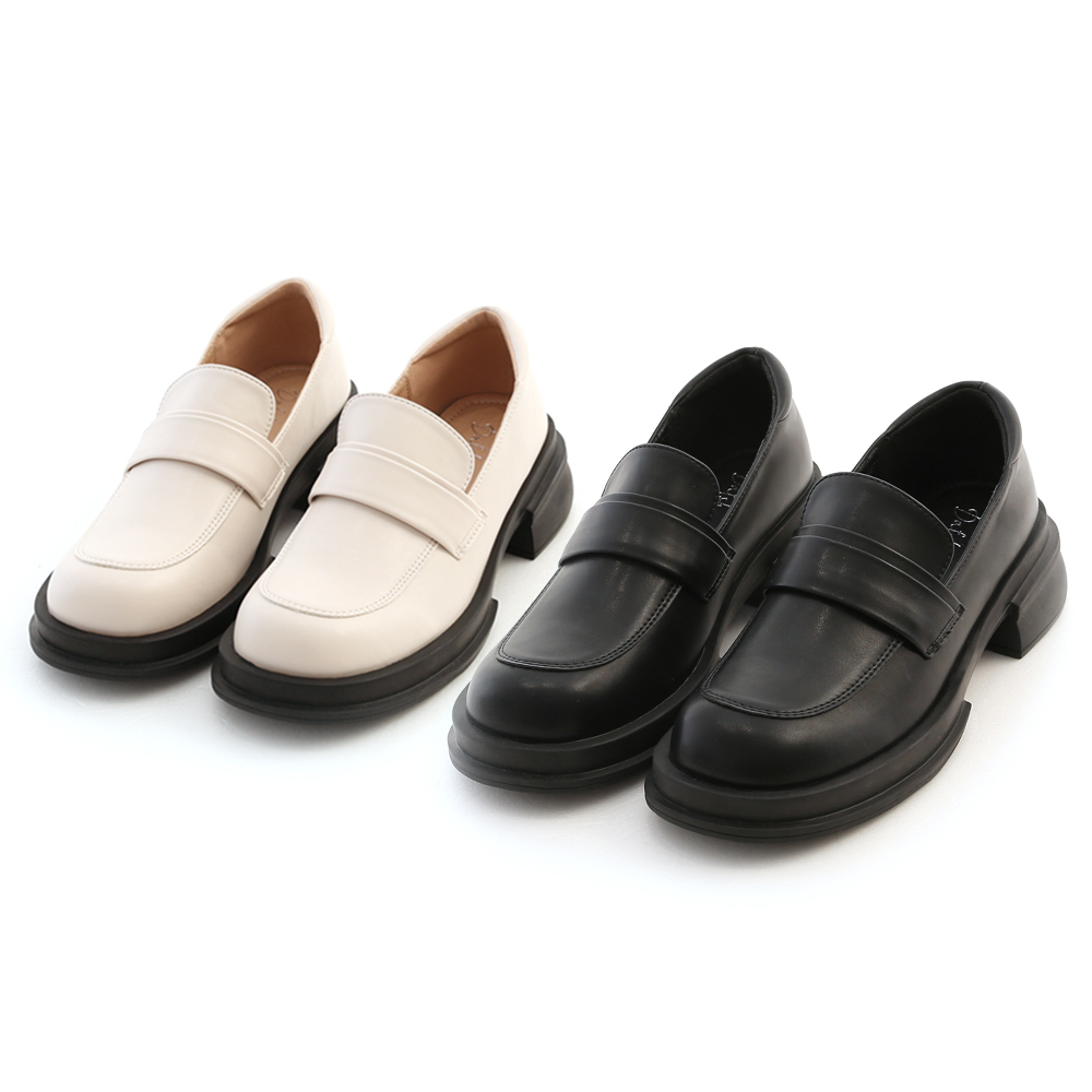 Plain Thick Sole Square Toe Loafers Black