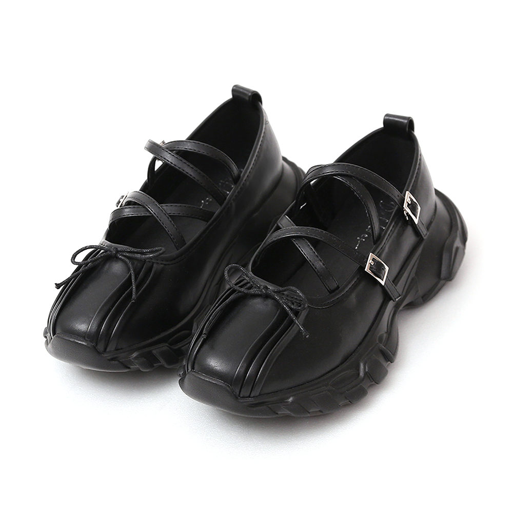 活力芭蕾．蝴蝶結交叉帶瑪莉珍運動鞋 時尚黑