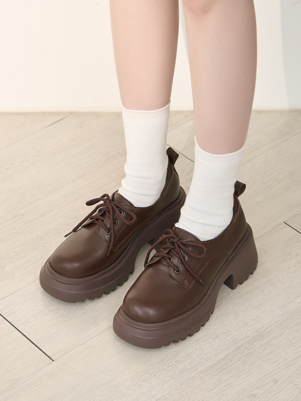 初戀系少女增高加厚底德比鞋 咖啡