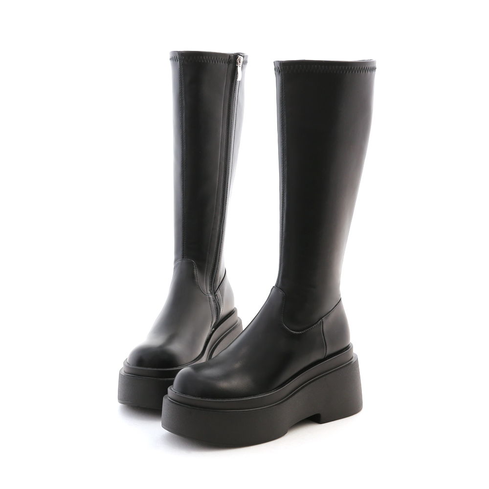 時髦大長腿．Plus級加厚鬆糕底瘦瘦長靴 時尚黑