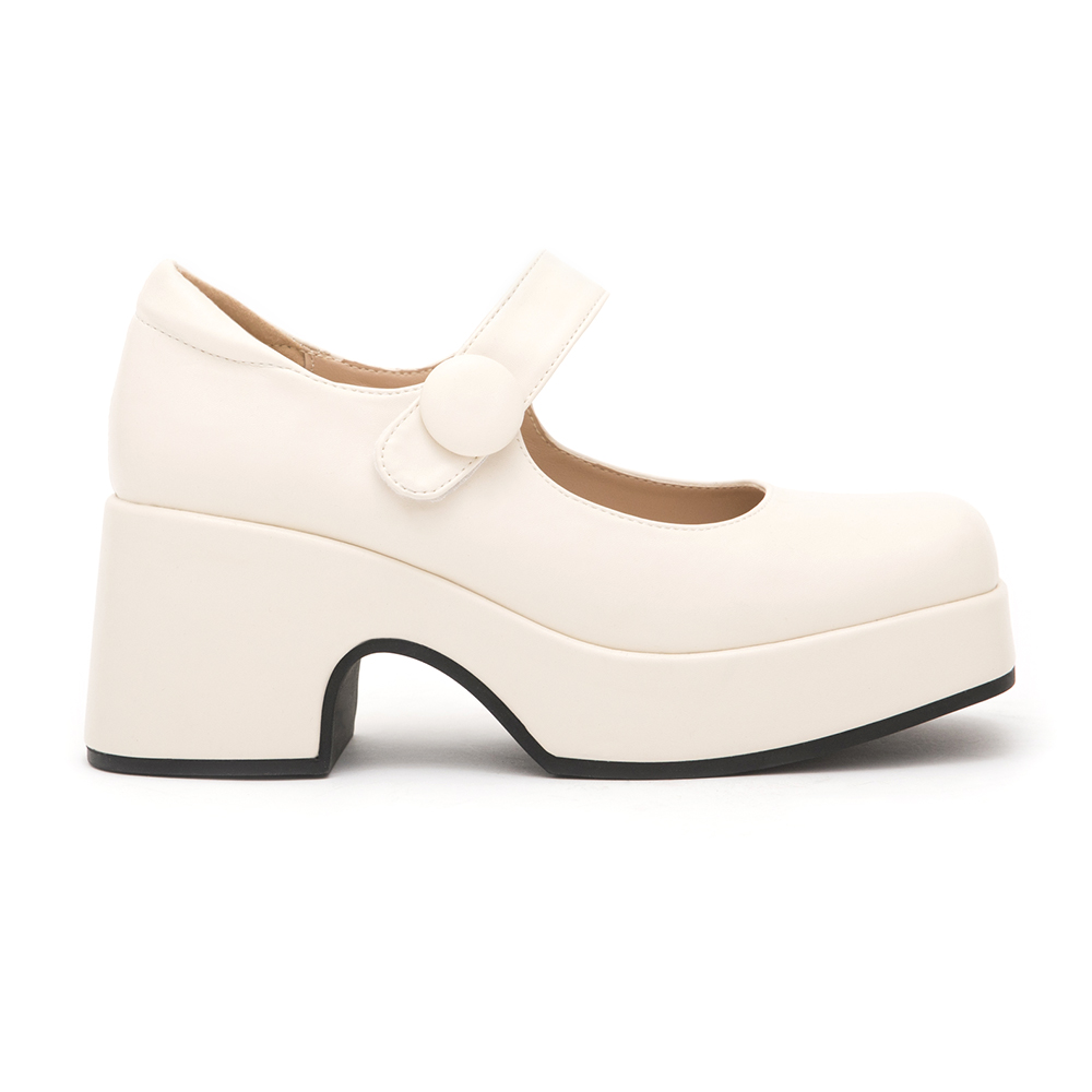 Square-Toe Thick-Soled Mary Jane Shoes Vanilla