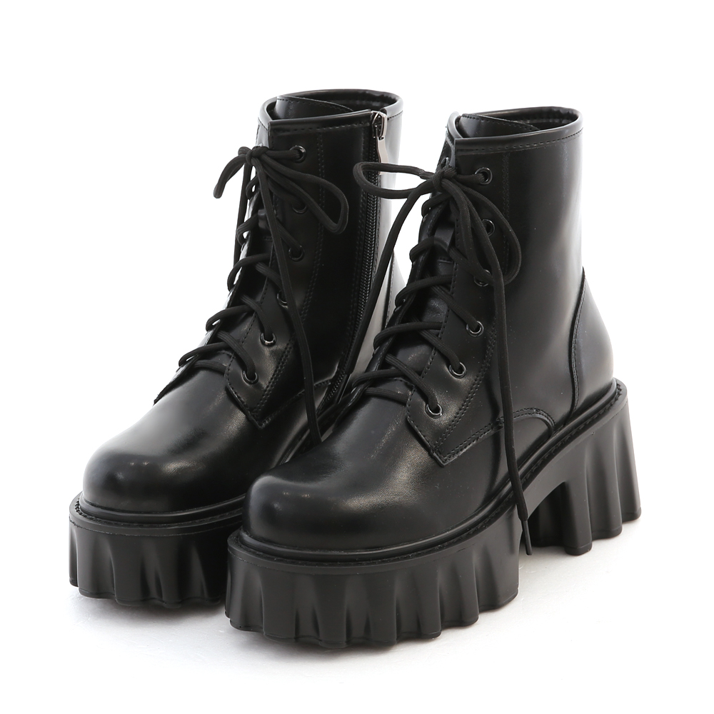 Zig-Zag Chunky Platform Lace-Up Boots Black