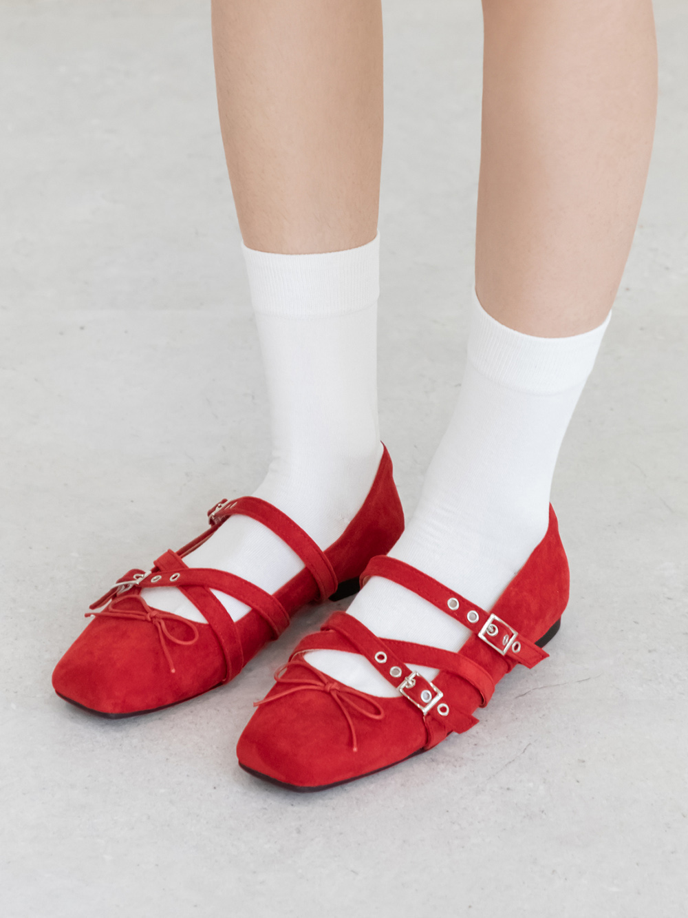 甜美酷感交叉帶瑪莉珍鞋 紅色