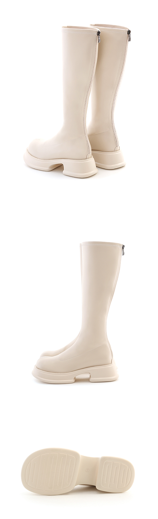 Plain Lightweight Thick Sole Slimming Tall Boots Vanilla
