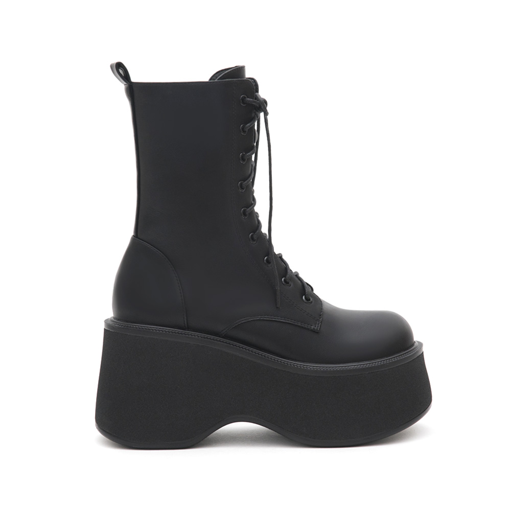 K-pop Girl Thick-Sole Lace-Up Ankle Boots Black