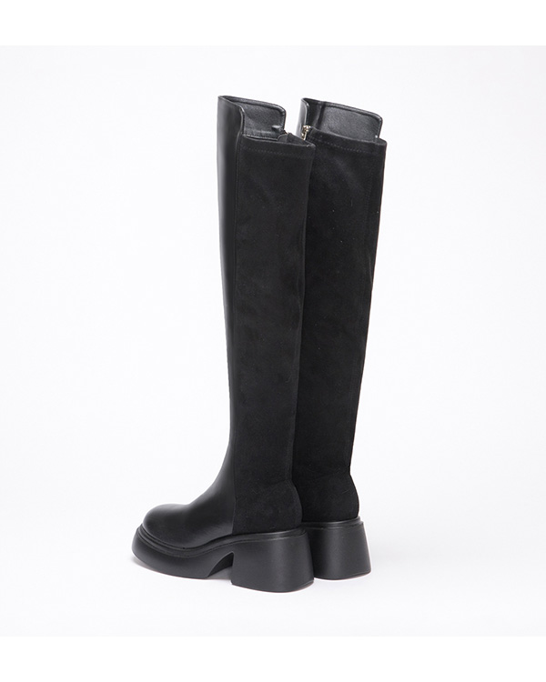 Suede Thick Sole Tall Boots Black