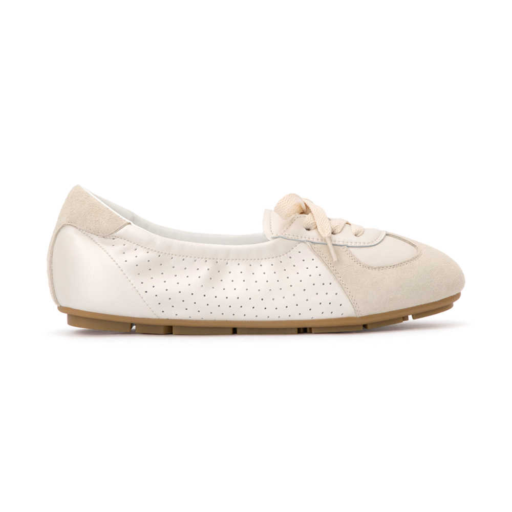 粉彩系列真皮綁帶淺口休閒鞋 米白色