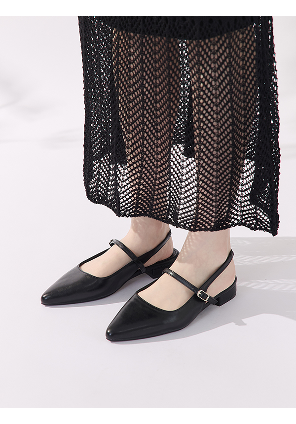 優雅氣場尖頭後空低跟鞋 時尚黑