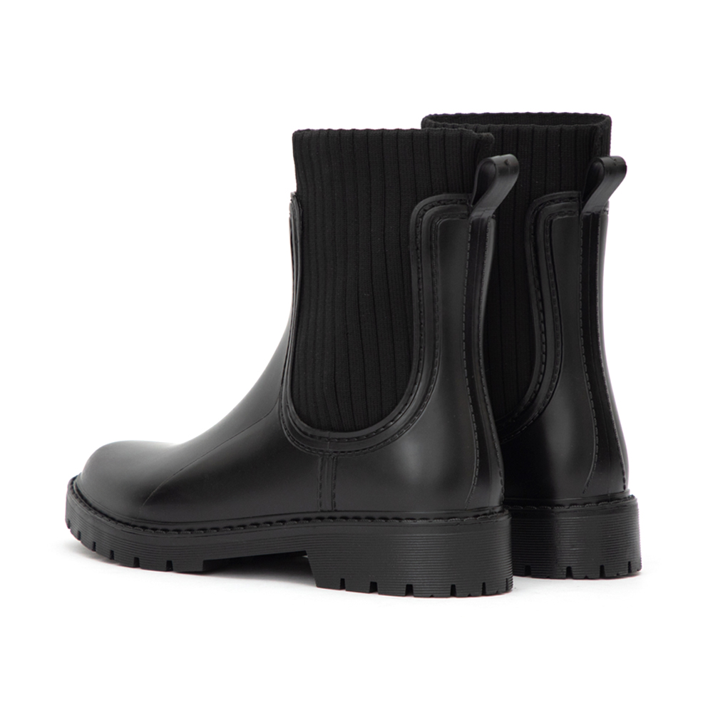 【機能鞋墊】針織拼接切爾西短筒雨靴 黑色