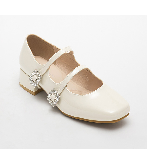 4D Cushioned Double-strap Diamond Buckle Mary Jane Shoes Vanilla