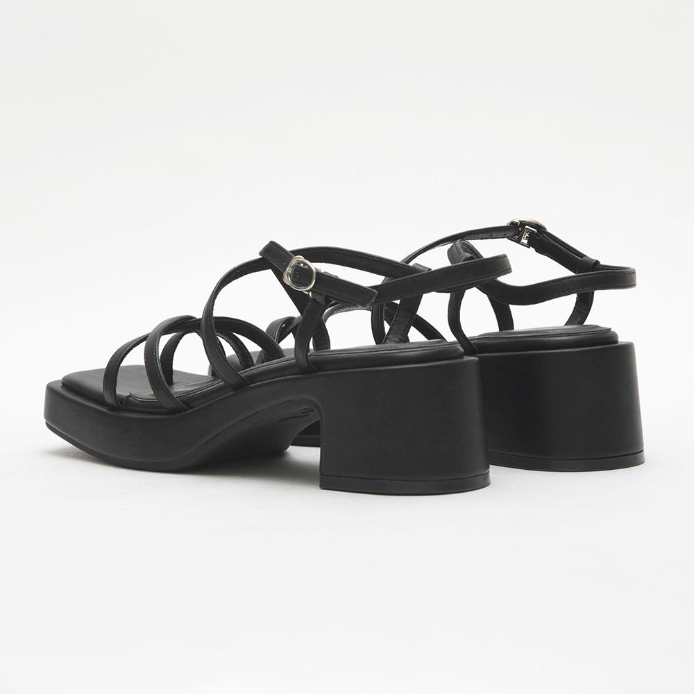 Multilayered Thin Strap Mid-Heel Sandals Black