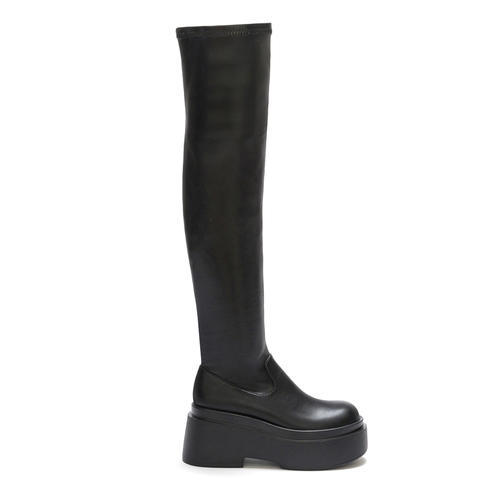 超激瘦．Plus級加厚鬆糕底瘦瘦膝上靴 時尚黑