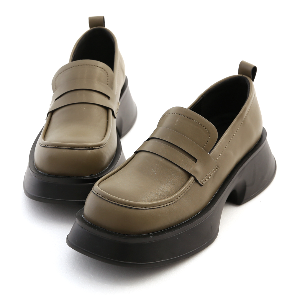 Classic Lightweight Thick-Soled Loafers Olive Green