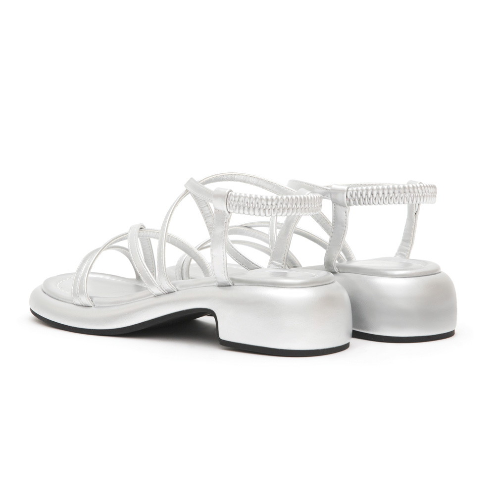 Cross-Strap Low-Heeled Sandals Silver