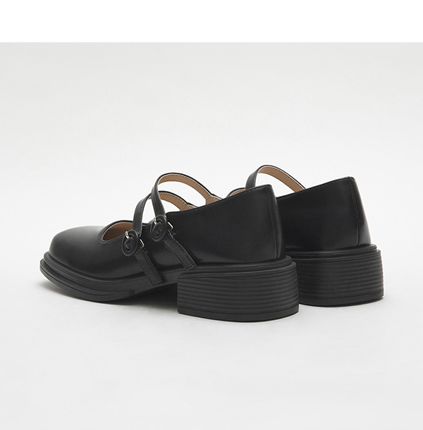 Double-Strap Square Toe Mary Jane Shoes Black