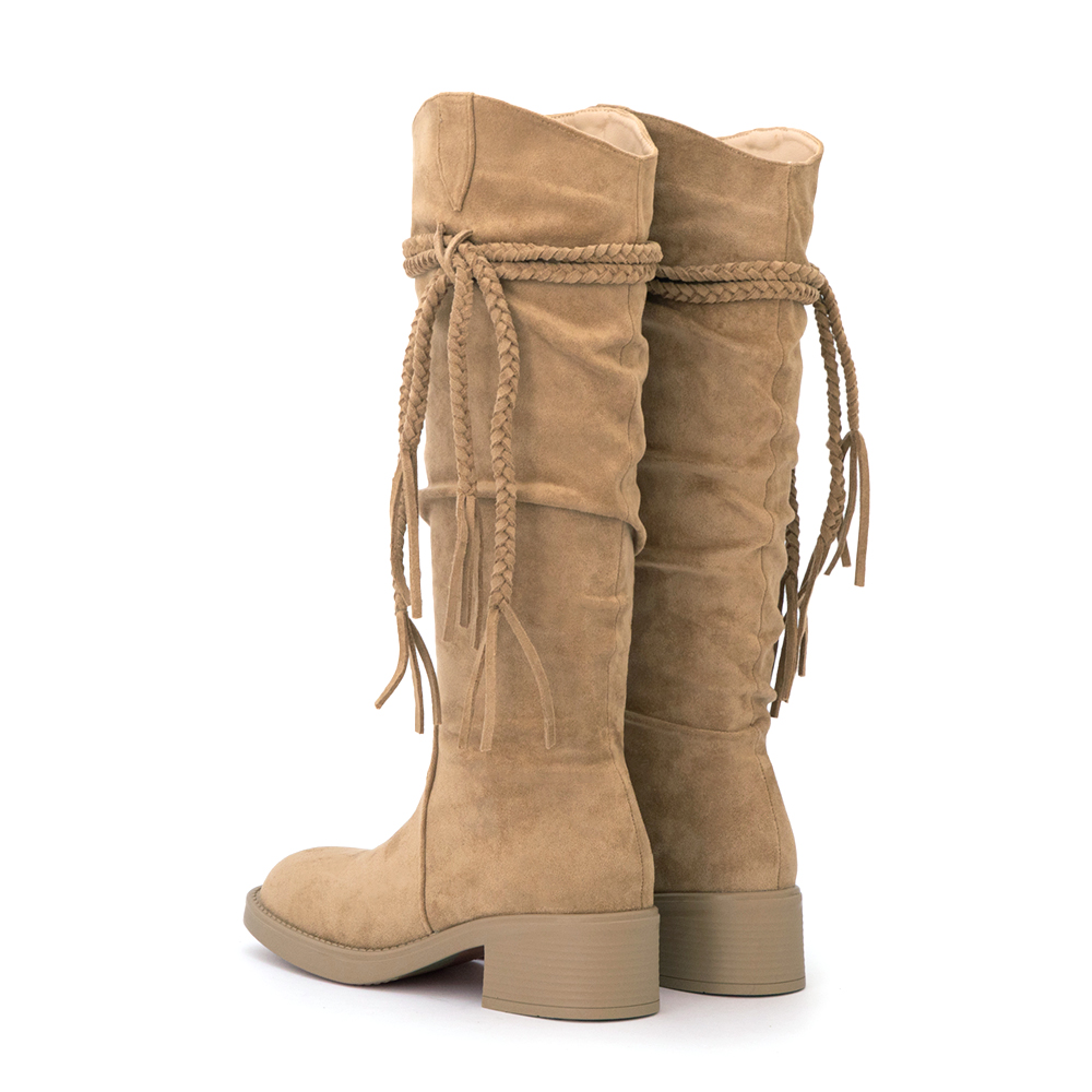 沙漠游牧風流蘇V口西部長靴 杏色