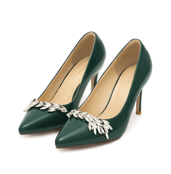 Glamour Gem-Embellished Patent Leather 8cm Heels Green