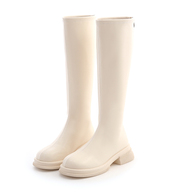 Plain Round Toe Under-The-Knee Boots Vanilla