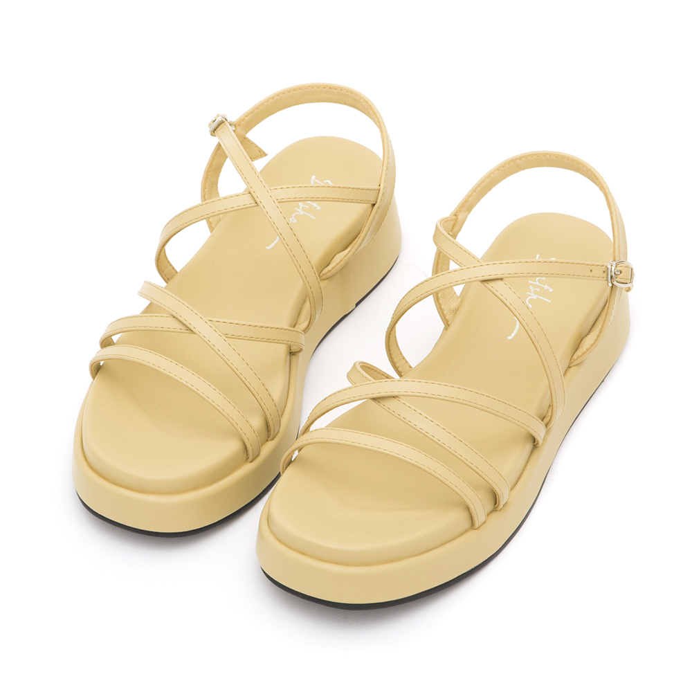 Cross-Strap Thick Sole Sandals Yellow