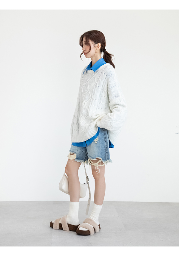 軟萌毛毛一字雙帶厚底拖鞋 杏色