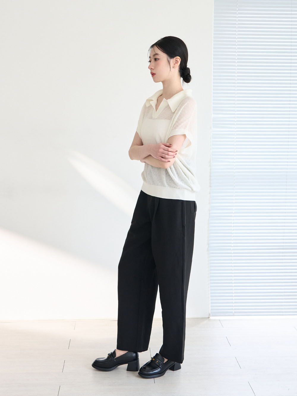 【真皮系列】親膚空氣棉小金葉樂福鞋 黑色