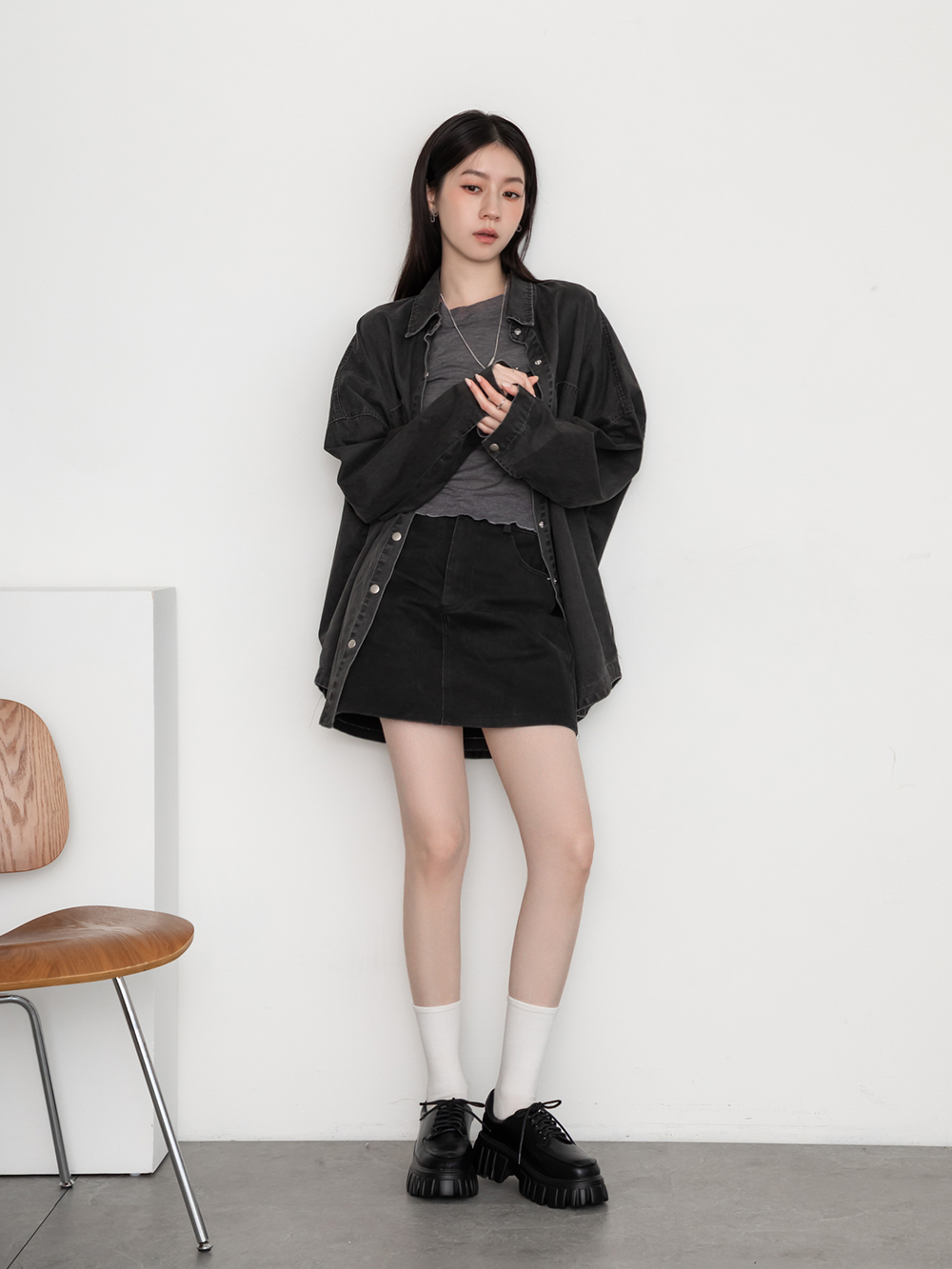 摩登少女.輕量鋸齒底綁帶德比鞋 時尚黑