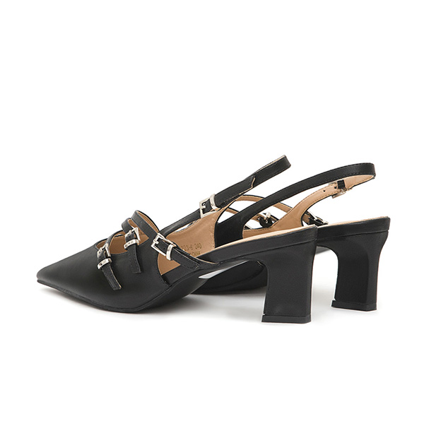 Three-Strap Pointed-Toe Slingback Heels Black