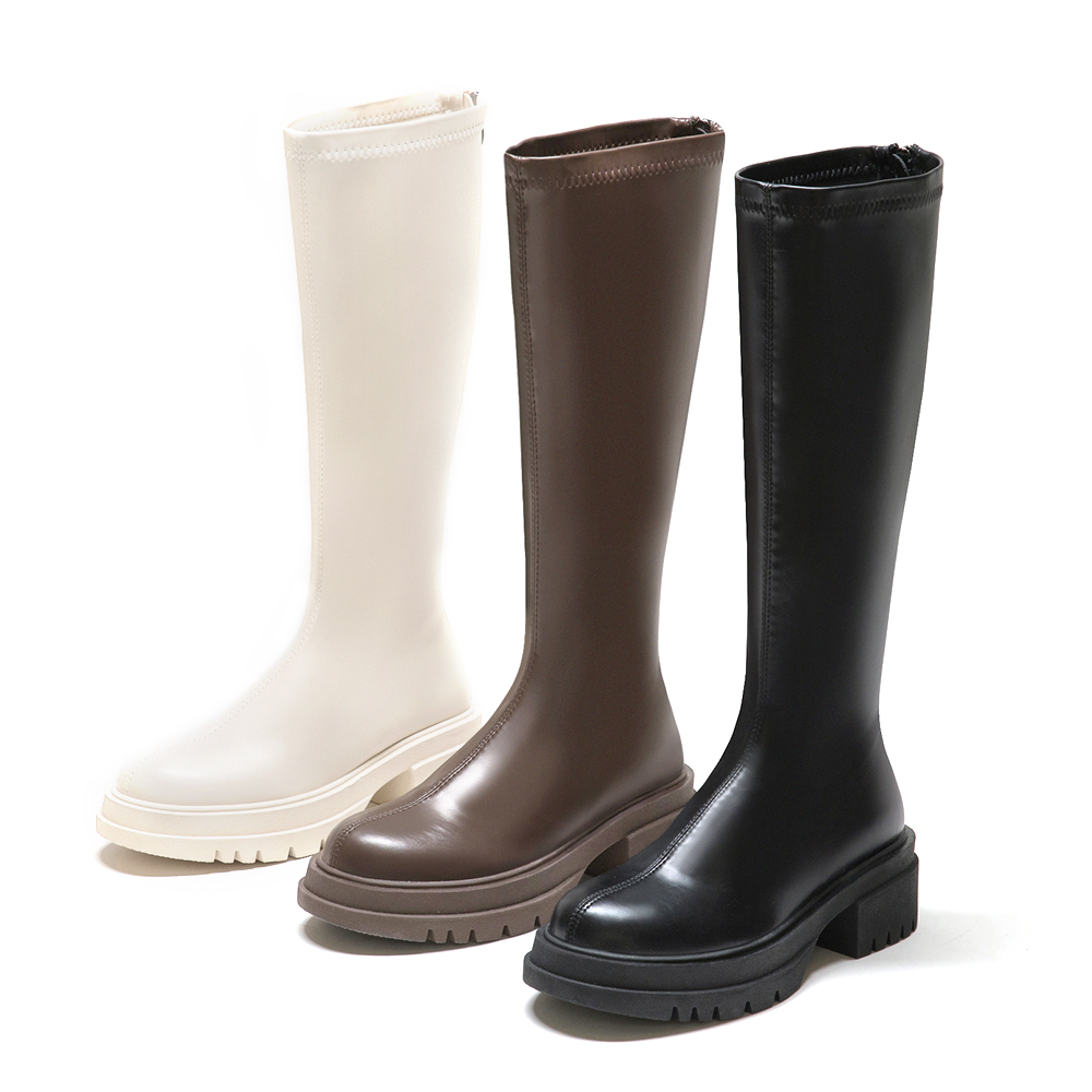 【Lisa同款】韓團指標素面厚底瘦瘦長靴 復古咖