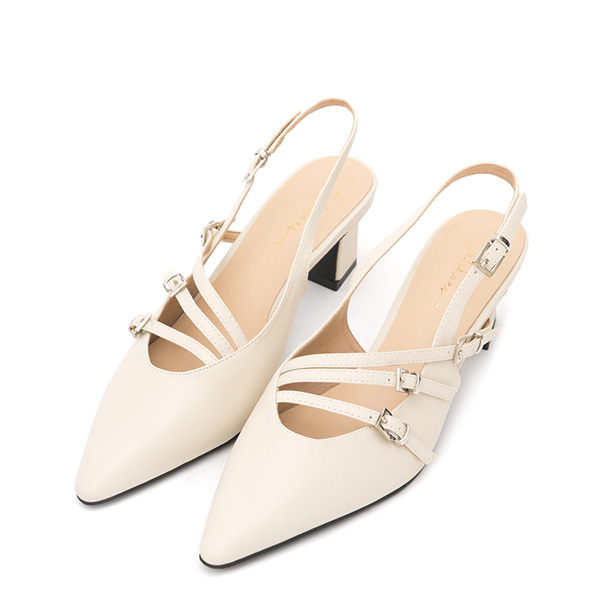 Three-Strap Pointed-Toe Slingback Heels 米