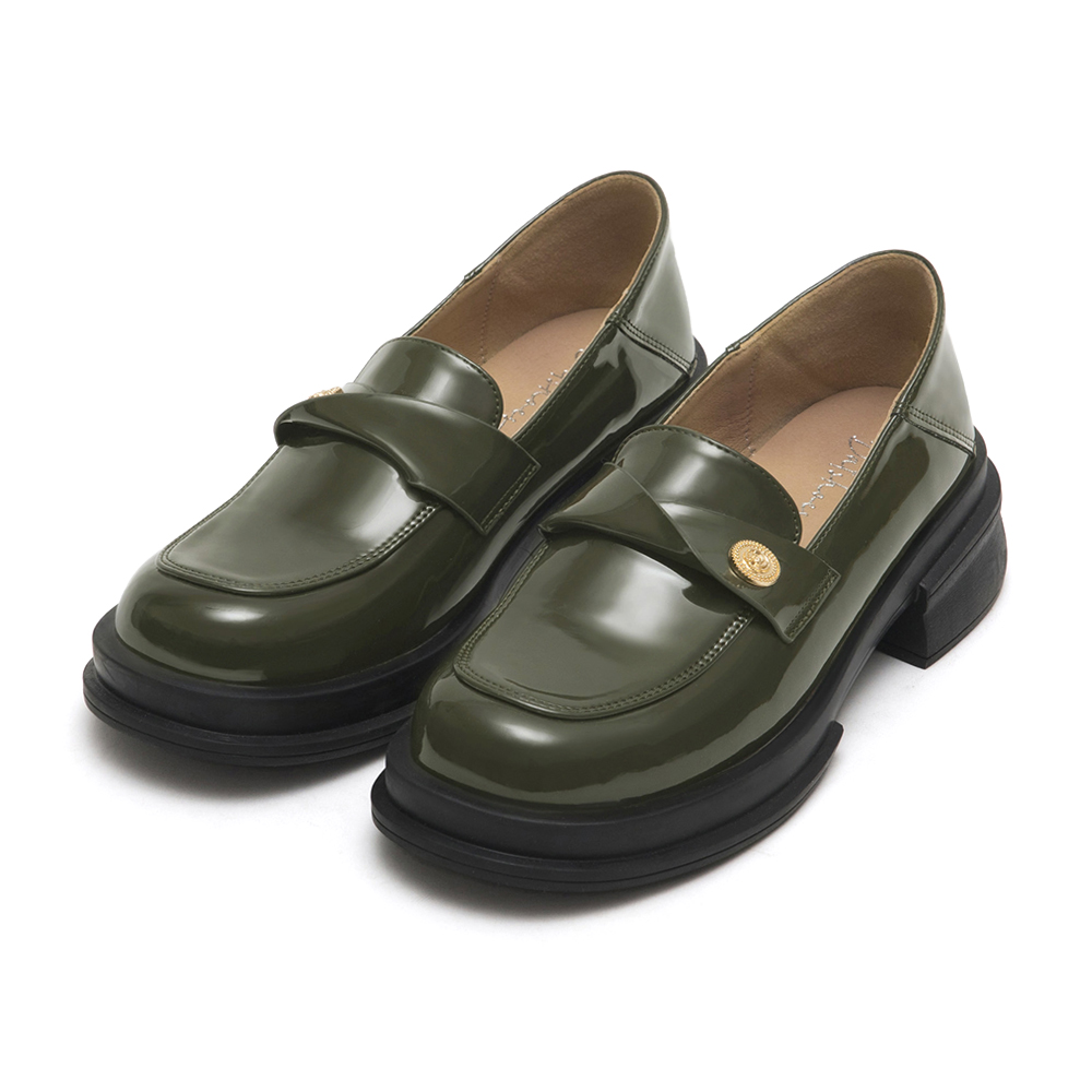 低調貴族．小錢幣扭結方頭樂福鞋 復古綠