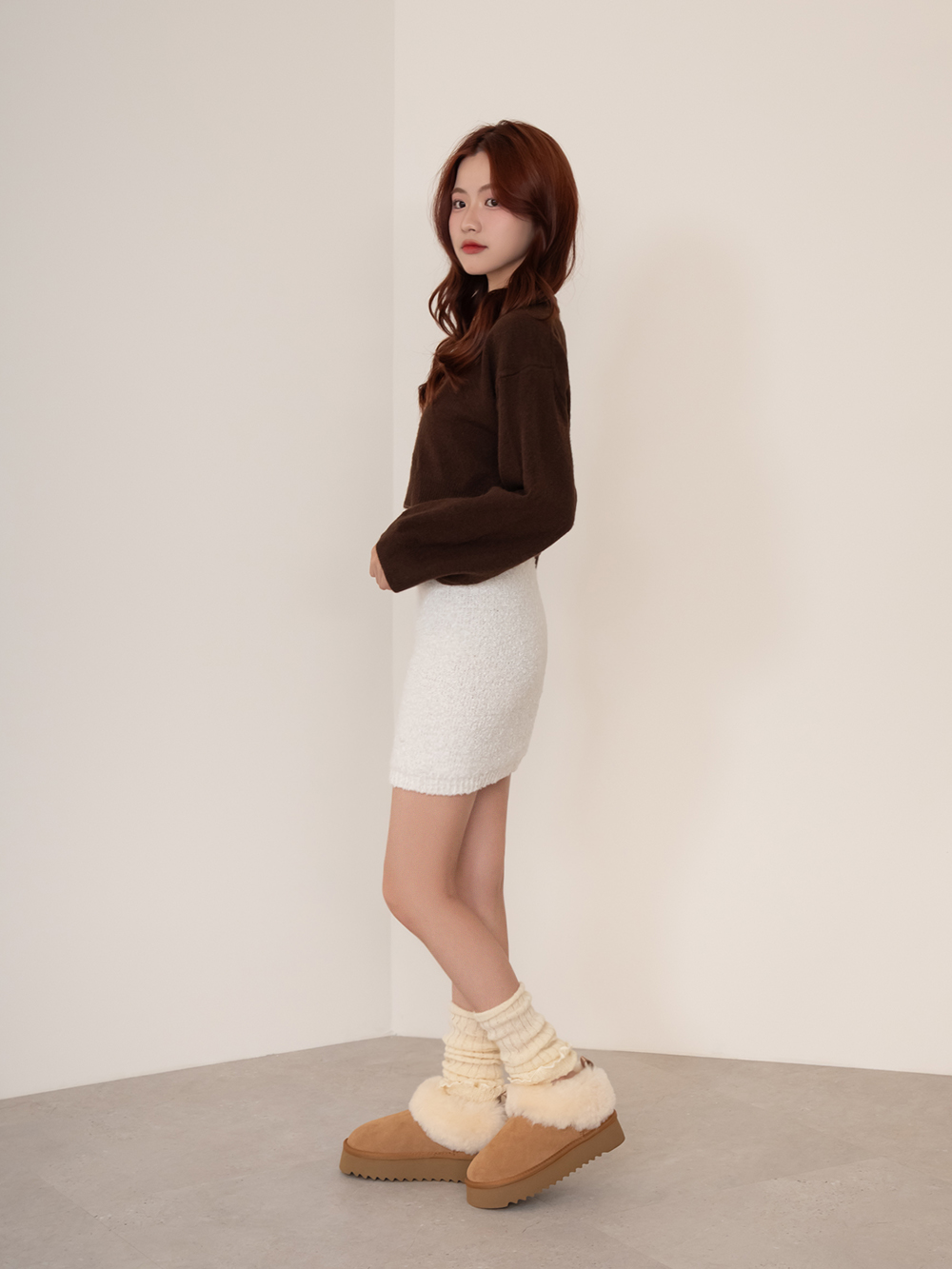 暖暖泡芙厚底翻毛真皮雪靴 駝色
