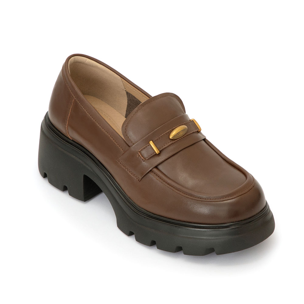 【真皮系列】復古小金豆輕量底樂福鞋 棕色