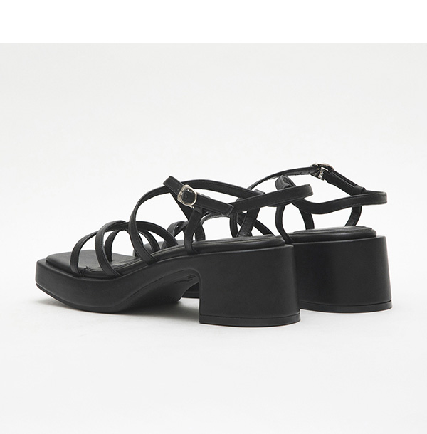 Multilayered Thin Strap Mid-Heel Sandals Black