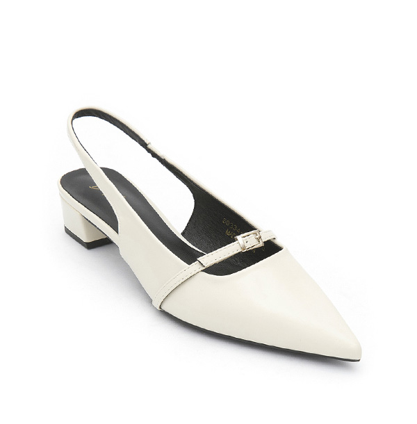 OL標配漆皮尖頭後空低跟鞋 香草白
