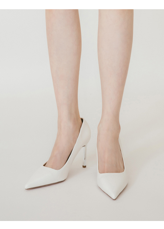 Plain Pointed Toe 9cm High-Heels White